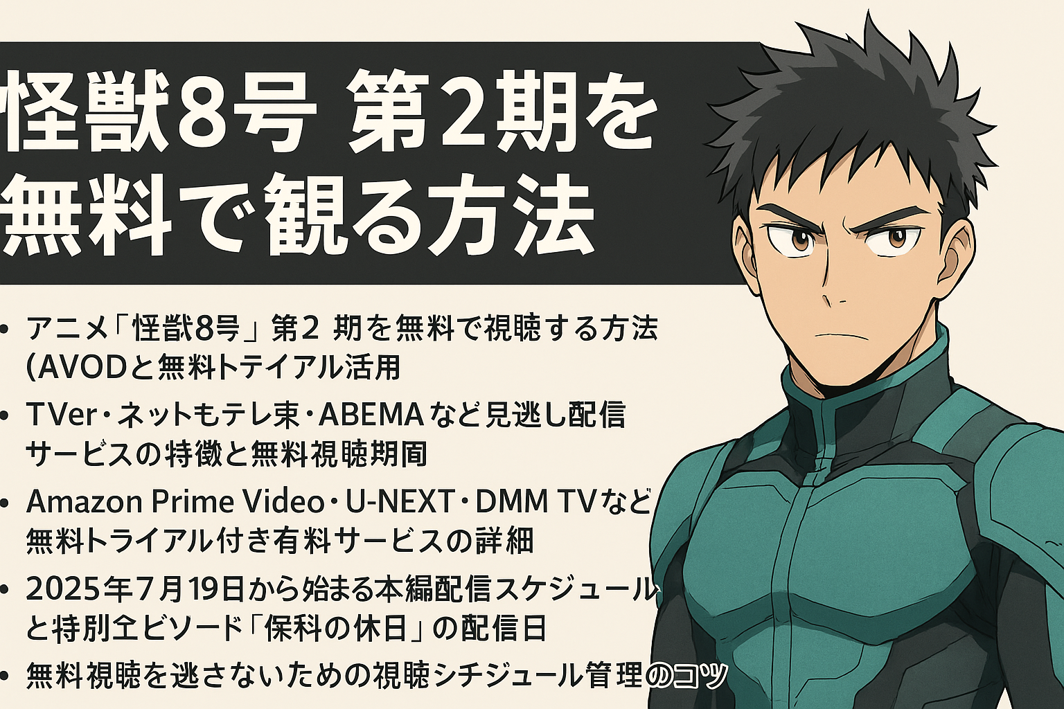 アニメ『怪獣8号』第2期は無料で見られる？見逃し配信＆お得な視聴方法まとめ